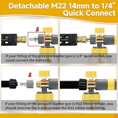 FIXFANS Foam Cannon Gun Dual Connector Accessory for Pressure Washer, Double Tip Attachment Soap Cannon with Power Washer Short Gun, Car Wash Foam Gun Kit, 1/4" Quick Connect, 5 Nozzle Tips - size: 1000ML