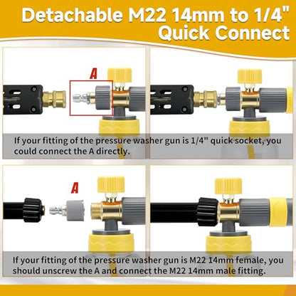 FIXFANS Foam Cannon Gun Dual Connector Accessory for Pressure Washer, Double Tip Attachment Soap Cannon with Power Washer Short Gun, Car Wash Foam Gun Kit, 1/4" Quick Connect, 5 Nozzle Tips - size: 1000ML