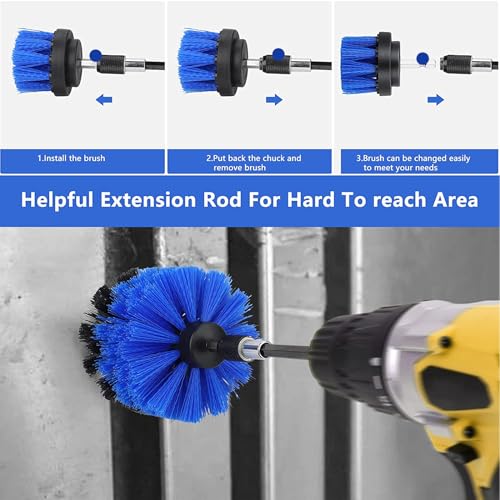 8 Pcs Drill Brush Attachment Set, Power Cleaning Scrub Brush Kit with Extend Long Attachment, All Purpose Drill Scrub Brushes for Car, Grout, Floor, Tub, Bathroom and Kitchen (Blue) - color: Blue