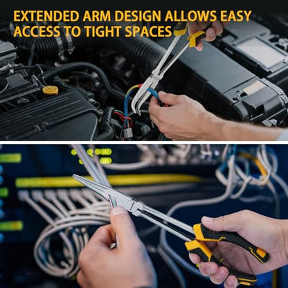 GRENPRO 3PC Needle Nose Pliers, Suitable for Use in Confined Spaces | Includes Straight Long Reach Pliers, CR-V Steel Needle Nose Plier, 45/90 Degree Bent Nose Pliers