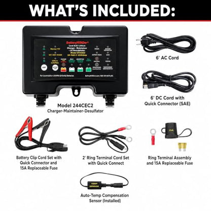 BatteryMINDer 244CEC2: 24V- 1/2/4 AMP Smart Trickle Charger, Lithium (LiFePO4) Battery Maintainer, and Battery Desulfator - Designed for Trucks, Boats, RV, Generators