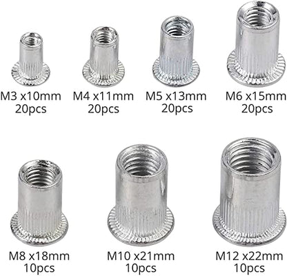 Hand Rivet Nut Tool, 13” Long Handles Hand Riveter Rivnut Tool Kit with 7 Pcs Metric Mandrels and 110 Pcs Rivet Nuts from M3 to M12 - size: 13" Hand Riveter + 110pcs Metirc Assortment