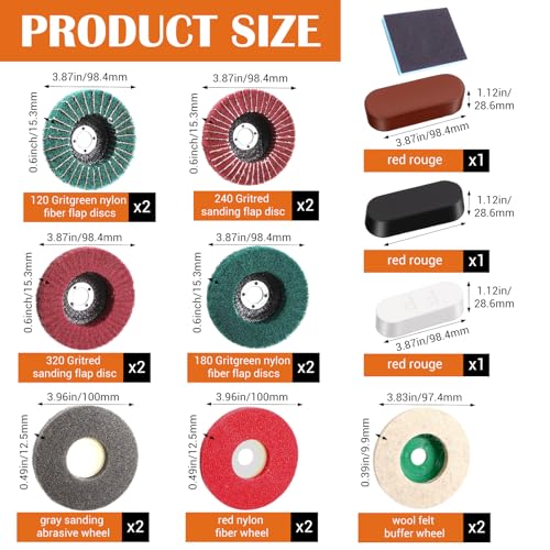 18 Pack 4 Inch Buffering Wheels Polishing Kit with Compound for Angle Grind | Includes 14 Pcs Nylon Fiber Flap Disc & Wool Felt Polishing Wheel, 3 Pcs Buffing Compounds and Sanding Sponge