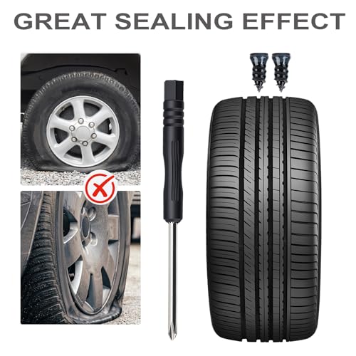 60PCS Tire Repair Rubber Nails, Screw in Tire Repair Nails Kit with a Screwdriver, Tire Repair Screws, Self-Service Tire Plugs Screw Type, Tire Repair First Aid Kit for Car, Motorcycle, Truck