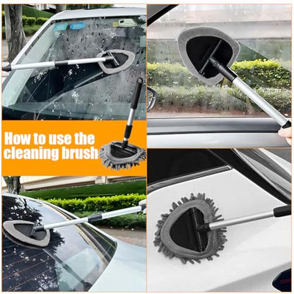 Car Windshield Cleaner Tool, Extendable Handle Triangle Vehicle Window Cleaner with 3 Washable and Reusable Microfiber Pads, Auto Windscreen Cleaning Tool, Universal Fit - size: Triangle