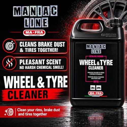 MANIAC LINE MAFRA Wheel and Tyre Cleaner | Two in One for Rims and Tires | Removes Brake Dust and Road Grime | Safe on Alloy Painted and Clear Coated Wheels | Even Wetting | 5 Liters - size: 152.2 Fl Oz (Pack of 1)