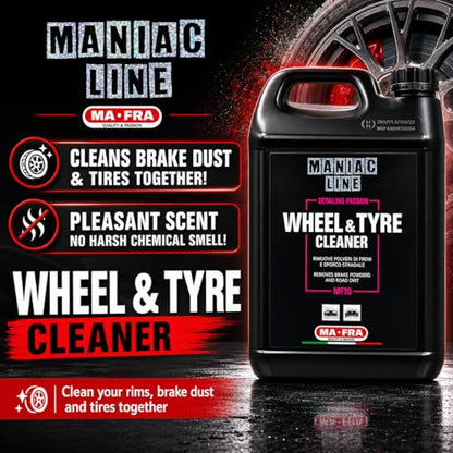 MANIAC LINE MAFRA Wheel and Tyre Cleaner | Two in One for Rims and Tires | Removes Brake Dust and Road Grime | Safe on Alloy Painted and Clear Coated Wheels | Even Wetting | 5 Liters - size: 152.2 Fl Oz (Pack of 1)