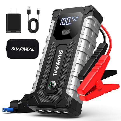 Sharmeal Car Jump Starter 6000A, Jump Starter Battery Pack for All Gas and 9.0L Diesel, 12V Portable Jump Box with LED Light - color: 6000A(60C Battery Enhanced Version)+Charger Block