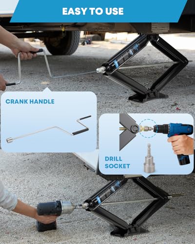 Kohree 6500lbs Heavy Duty RV Stabilizer Jacks 30 Inch, Leveling Scissor Jack for Large Travel Trailer Camper, with Crank Handle and Drill Socket, 2 Pack - size: 2P-6500-30inch