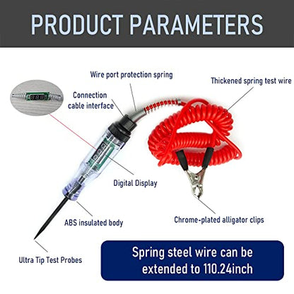 Heavy Duty 3-70V Automotive Test Light,Digital LED Relay Tester with 110 Inch Retractable Spring Wire,Multifunctional Car Circuit Tester for Testing Fuses,Voltage,Acc,Engine