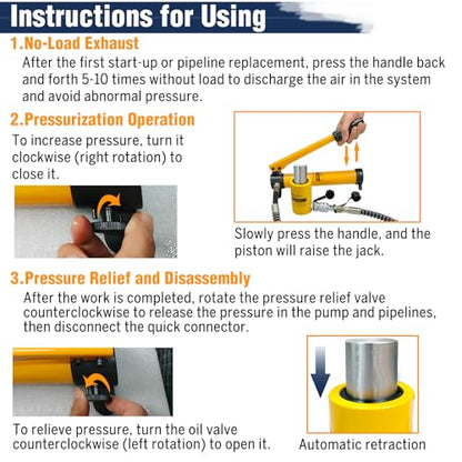 10T Mini Hydraulic Cylinder Jack Porta Power Ram 2" Stroke,CP-180 Manual Hydraulic Hand Pump Multi Section Jack,Single Acting Lifting Cylinders for Short Distance Lifting Leveling Machinery - size: 10T，2"+CP180 PUMP