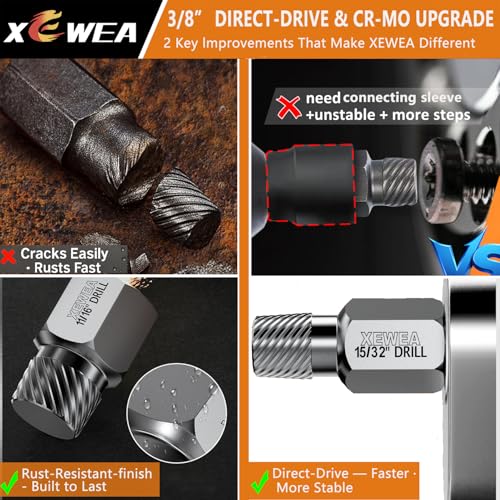 XEWEA 22PCS 3/8" Drive Screw Extractor Set, Multi-Spline Easy Out Bolt Remover Kit for Stripped Broken Bolts, Nuts & Screws, Heavy-Duty CR-MO Extraction Tools with Extension & Adapter Accessories - size: 22PCS