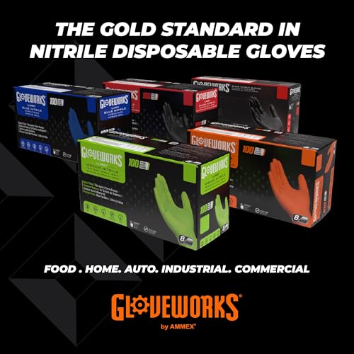 GLOVEWORKS 8 Mil Orange Nitrile Disposable Gloves Heavy Duty Industrial RDT for Mechanic and Automotive, XL Box of 100 - size: X-Large, style: 1 Box of 100