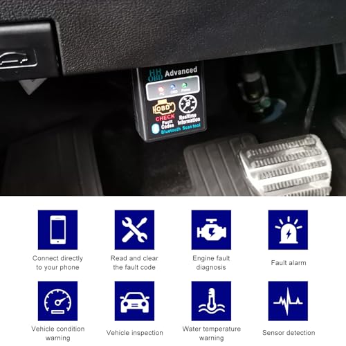 Bluetooth OBD2 Scanner for Car, Wireless OBDII Code Reader Auto Engine Fault Diagnosis Tester, Professional OBD2 Bluetooth Scan Tool Vehicle Interface Adapter for Phone and PC