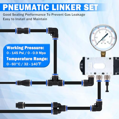 123 Pcs Quick Connect Air Line Fittings Kit Pneumatic Push Lock Air Fittings 1/8",1/4",3/8",1/2" Push to Connect & NPT Thread Air Hose Fittings Quick Release Airline Fitting Kit - color: Black-123PCS