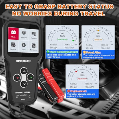 KINGBOLEN BM520 6V 12V 24V Car Battery Tester, 100-2000 CCA Automotive Load Tester Accurate Digital Auto Battery Analyzer Cranking and Charging System Tester for Cars Trucks SUV Motorcycle | Battery Load Tester Accurate Digital Auto Battery Analyzer Crank