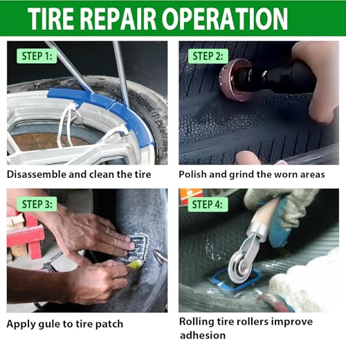 Air Tire Repair Polish Patch Tools, Include 2500rpm Low Speed Air Tire Buffer Tire Inner Liner Scrapper Patch Roller 4Pcs Tungsten Steel Buffing Wheel