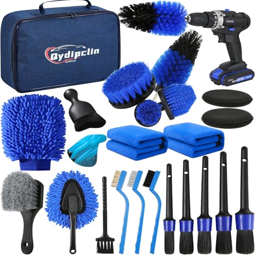 Qydipclin 23Pcs Car Detailing Kit, Car Detailing Brush Set, Car Wash Cleaning Kit, Car Detailing Brushes, Professional Car Care Kit for Interior Exterior Wheels, Blue - size: 23pcs
