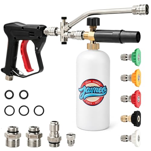 Foam Cannon for Pressure Washer with Short Gun Kit, Snow Foam Lance, 3/8" Swivel Quick Connect, M22-14mm M22-15mm Adapter, 5 Nozzle Tips, Dual Connector System, 1.1mm Orifice