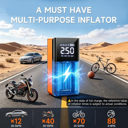 3000A Jump Starter with Air Compressor,Car Battery Jumper Starter Portable with 150PSI Tire Inflation, 12V Jump Box with Jumper Cables, LCD Display, Fast Charger Power Bank (6L Gas/4L Diesel Engines