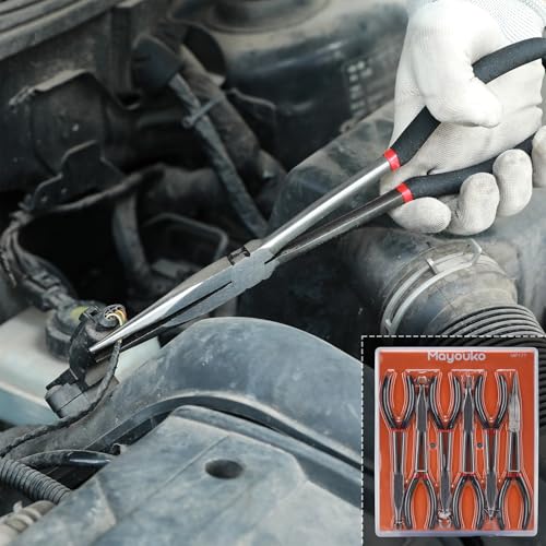 Mayouko 6PCS Extra Long Reach Pliers Set, 11" Straight, 45 and 90 Bent Nose, 5/16", 1/2" and 3/4" Circle Nose Pliers - style: 6PCS