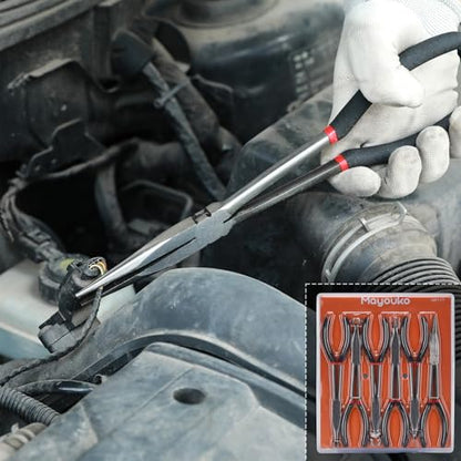 Mayouko 6PCS Extra Long Reach Pliers Set, 11" Straight, 45 and 90 Bent Nose, 5/16", 1/2" and 3/4" Circle Nose Pliers - style: 6PCS
