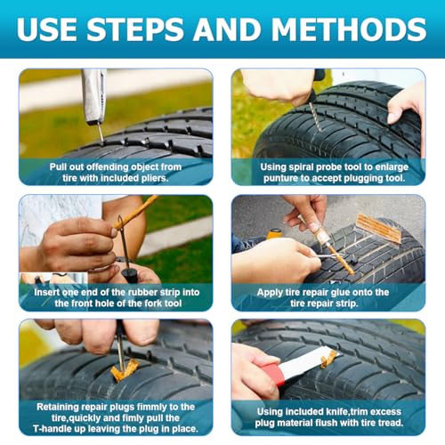 Mandark Car Tire Repair Kits, Heavy Duty Auto Tire Plug Repair Tools to Fix Punctures Plug Flats, Vehicle Patch Repairing Set Accessories, Universal for RV, SUV, Truck, Motorcyle (45PCS)