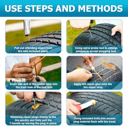 Mandark Car Tire Repair Kits, Heavy Duty Auto Tire Plug Repair Tools to Fix Punctures Plug Flats, Vehicle Patch Repairing Set Accessories, Universal for RV, SUV, Truck, Motorcyle (45PCS)
