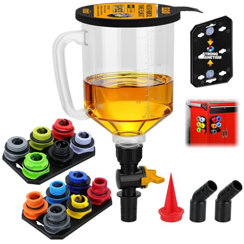 18-Piece No Spill Engine Oil Funnel Kit, 1.59QT/ 1.5L Automotive Coolant Funnel Set, 12 Adapters, Elbow Fitting, Arrow Screen & Magnetic Tray, Compatible with GM, Ford, BMW, Audi, Land Rover Etc - color: Upgraded Version Multi-color