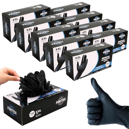 FINITEX Black Nitrile Disposable Medical Exam Gloves - 100/1000 PCS 6.3mil Powder-Free Latex-Free Food Gloves - color: Black (Xx-large 1000)
