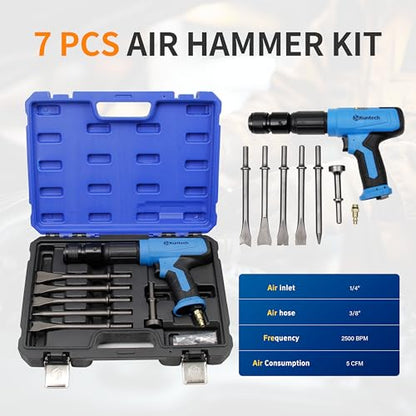 7PCS Air Hammer Kit, Pneumatic Hammers 2500 BPM, Air Hammer Piece Chisel Set with Carrying Case & Gloves - style: 7 PCS