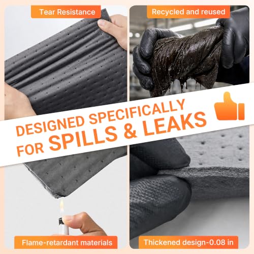 Oil Absorbent Mat Roll, 30" x 200 ft Heavyweight Spill Sorbent Pads | Absorbs up to 42.5 Gallons per Roll, Extended Roll for Industrial Shop, Garage Leaks & Drips, MAT411