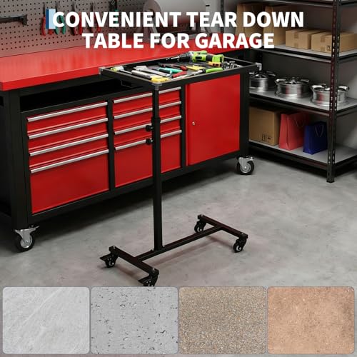 Mobile Work Table with Wheels, 220LBS Height Adjustable Rolling Mechanic Tool Tray, Heavy Duty Steel Work Table for Garage, Home, Automotive Repair & DIY Projects - color: Black