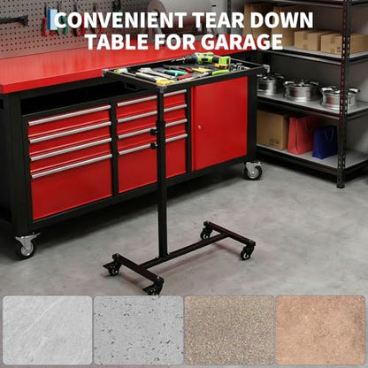 Mobile Work Table with Wheels, 220LBS Height Adjustable Rolling Mechanic Tool Tray, Heavy Duty Steel Work Table for Garage, Home, Automotive Repair & DIY Projects - color: Black
