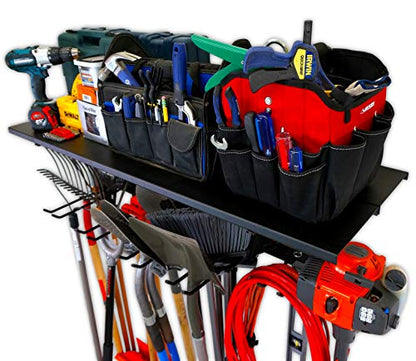 StoreYourBoard Tool Max Garage Storage Rack Shelf – Adjustable Wall Mount Garage Tool Organizer, Heavy Duty Steel Tool Rack with Shelf, Holds up to 300 lbs - style: Tool Rack + Shelf