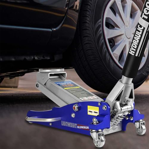 1.5 Ton Low Profile Hydraulic Racing Floor Jack, Aluminum & Steel Car Jack with Dual Piston Quick Lift Pump, 3.4"-14" Lift Range, Lightweight Portable Garage Jack, Blue