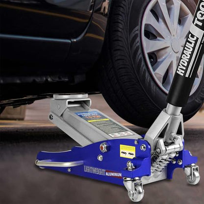 1.5 Ton Low Profile Hydraulic Racing Floor Jack, Aluminum & Steel Car Jack with Dual Piston Quick Lift Pump, 3.4"-14" Lift Range, Lightweight Portable Garage Jack, Blue