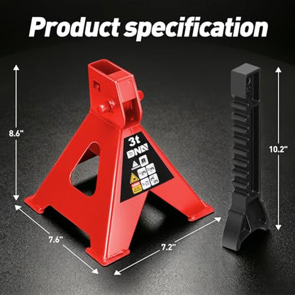 DNA Motoring 1 Pair Jack Stands, 3 Ton (6600 lbs) Capacity Car Lifting Stand, Adjustable Height Car Jack Stands for Cars, Sedans, Small Vehicles, SUV, TOOLS-00682-RD - style: 3 Ton Red