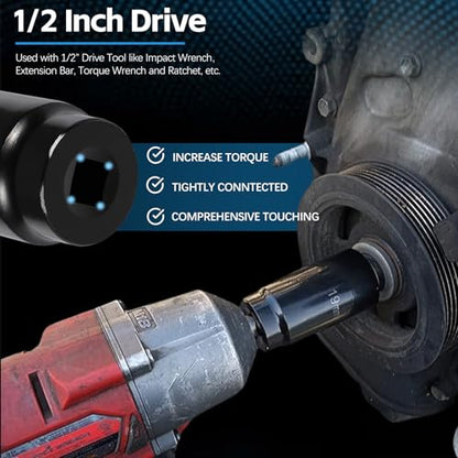 Harmonic Balancer Socket Tool 77080 for Honda 19mm Crank Bolt Socket, 3 Times Momentum Power of Standard Impact Sockets, Deep Counter-Weighted Design Increased Torque - size: 19mm