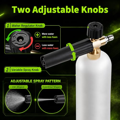 XOOL Pressure Washer Foam Cannon with Dual Connector, Car Wash Foam Gun Kit 1/4 Inch Quick Connector with 5 Power Washer Sprayer Nozzles, 5M Water Hose, Adapter, Cleaning Gloves, 1 Liter