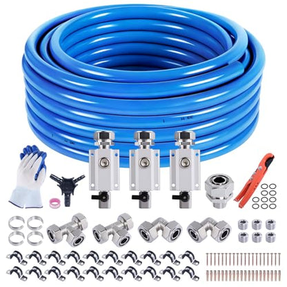 Shop Air Line Kit 3/4” 100FT Compressed Air Piping System HDPE-Aluminum-HDPE Air Tubing with 4-Way Aluminum Blocks Brass Valves Air Piping Fittings Kit Air Compressor Accessories for Garage - size: 3/4" OD 100FT