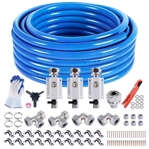 Shop Air Line Kit 3/4” 100FT Compressed Air Piping System HDPE-Aluminum-HDPE Air Tubing with 4-Way Aluminum Blocks Brass Valves Air Piping Fittings Kit Air Compressor Accessories for Garage - size: 3/4" OD 100FT