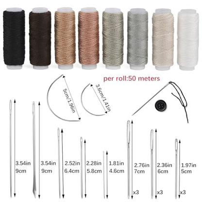 BAGERLA Upholstery Repair Sewing Kit Heavy Duty Sewing Kit with Awl Tools, Seam Ripper, Hand Stitching Needles, Upholstery Thread, Leather Craft Tool for Shoes Sofa Tent Carpet Craft DIY - color: 8 colors