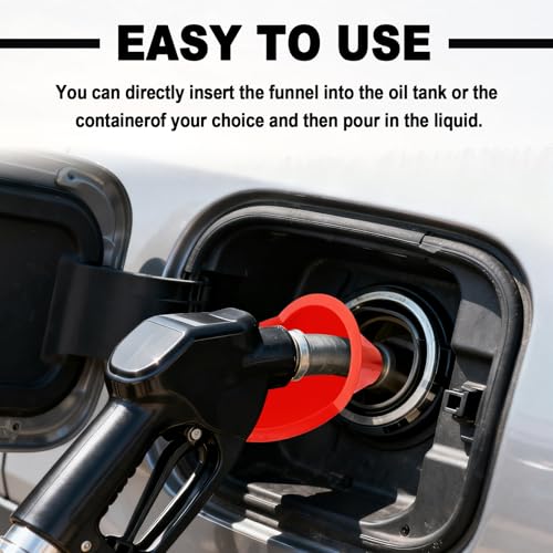 2 Pieces Automotive Plastic Oil Funnels with Long Neck Multi-Function No Spill Design for Gas Coolant Transmission Fluid Engine Oils Fuel Lubricants and Diesel (Red) - color: red