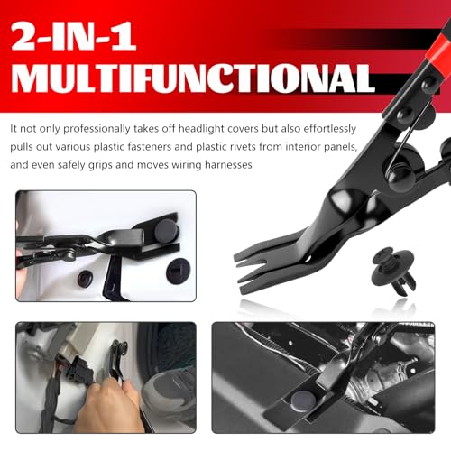 2 in 1 Panel Clip Removal Pliers,Automotive Trim Clip Removal Tool with Flat Jaw & Spring Action,Professional Car Clips Pliers for Headlight/Door Panel/Upholstery Trim Clips/Push Pin