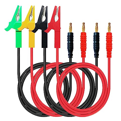 Alligator Clips to 4mm Banana Plug Test Leads Cable | 30A 600V Test Leads with 12AWG 30cm Cable 2 Pairs 4 Colors for Car Testing Multimeter Battery Testing(2 Pairs 4Color Clips) - style: Banana to Alligator Clip 30cm