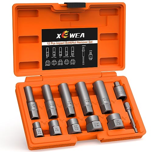 12-Piece Deep and Shallow Bolt Extractor Socket Set, Upgrade Stripped Easy Out Bolt Nut Remover Set For Removing Studs, Damaged, Frozen, Rusted, Rounded-Off Bolts, Nuts & Screws - size: 12PCS