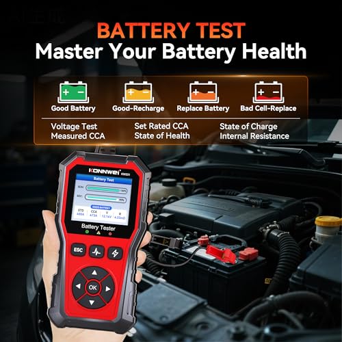 KONNWEI KW331 Car Battery Tester 6V/12V/24V with Cloud Report 10-2000CCA Lead-Acid, AGM, Lithium Battery Tester Automotive Alternator Tester Cranking Charging System for Car Truck Motorcycle Boat
