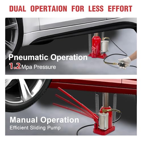 Air Hydraulic Bottle Jack, 20 Ton (44600) lbs Hydraulic Bottle Jack with 10.2''-20.1'' Lifting Range & Manual Hand Pump, for Pickup, Truck, RV, Auto Repair - color: 20 Ton