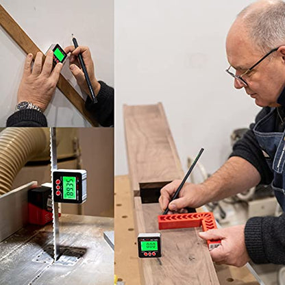 S&F STEAD & FAST Digital Angle Finder Magnetic with Case & Backlit LCD | Self-inverting display, ±0.2° accuracy, Absolute & Relative, Hold & Zero, Auto-off, IP54, for Woodworking & Construction - color: Black
